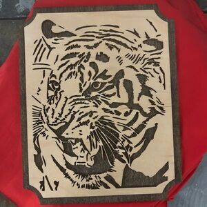 #42 Growling Tiger Scroll Saw Art Print. Handmade by McKenna Art.